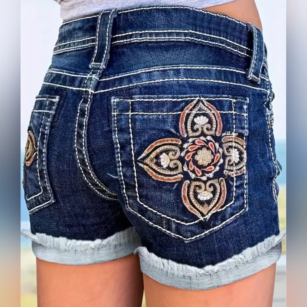 Embellished denim shorts